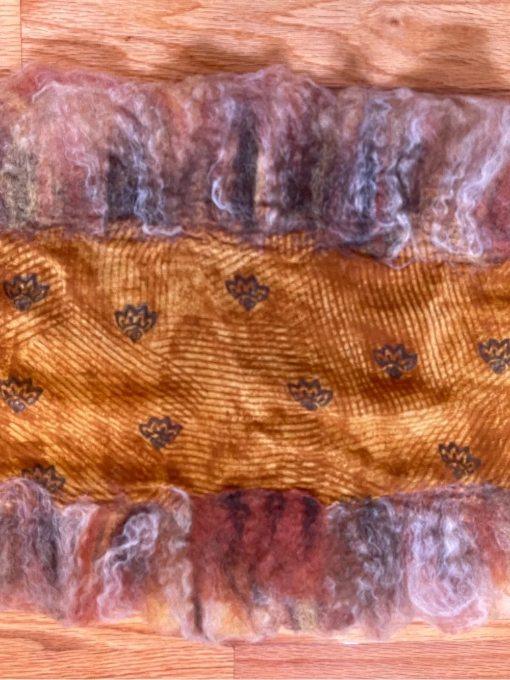 Handcrafted Nuno Felted Wool Scarf in Brown and Gold Tones